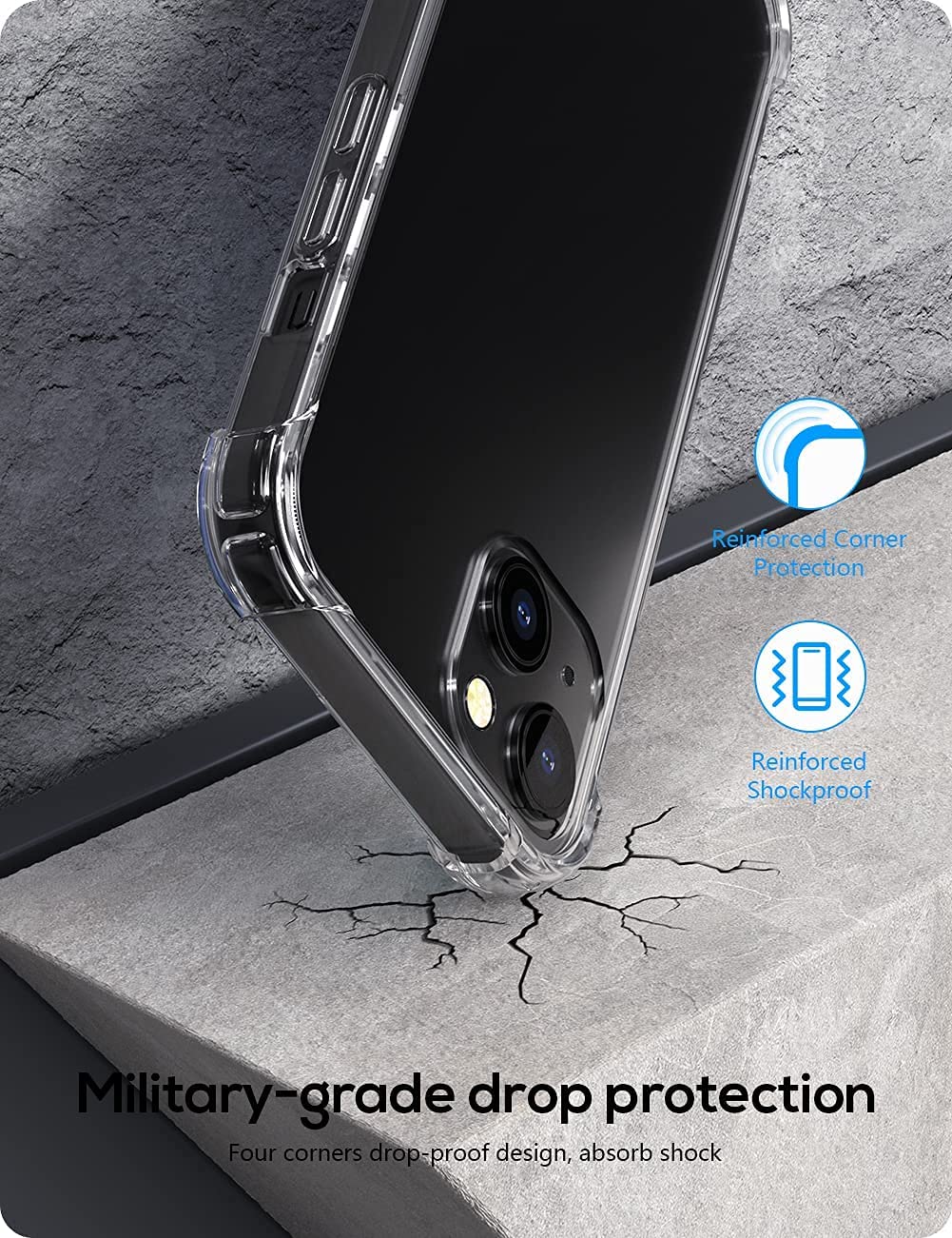 Shockproof Transparent Back Cover Case Compatible with iPhone 13